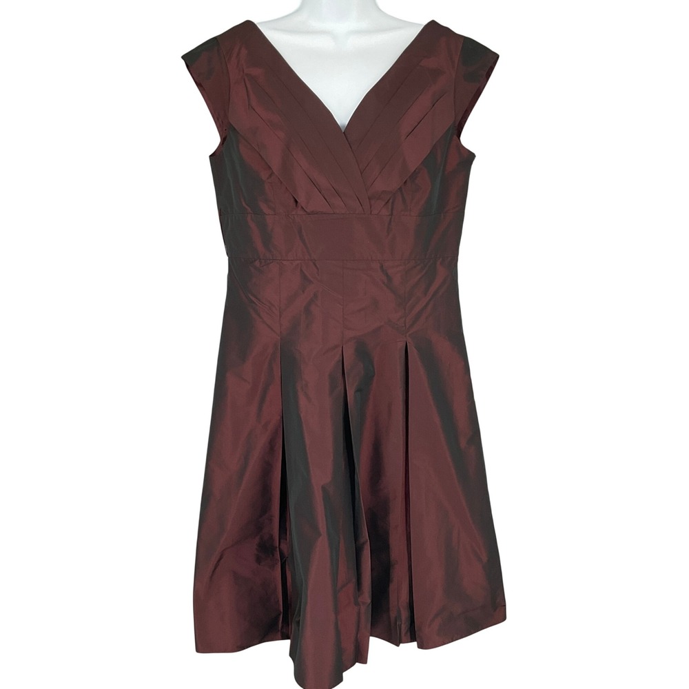 Antonio Melani Women's Red Wine Babydoll Pleated Midi Dress Sz 10‎ Party Holiday